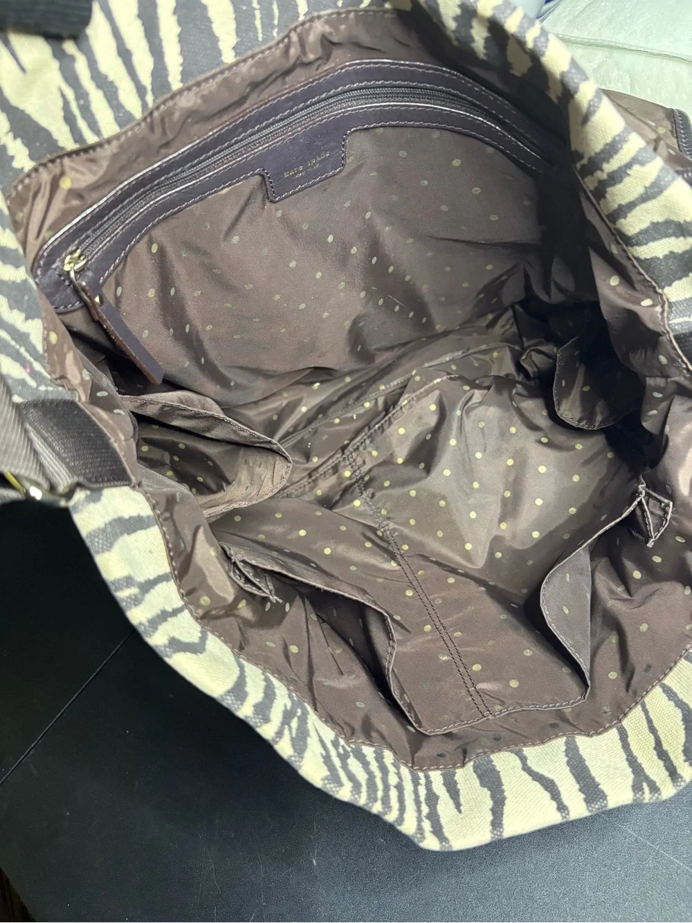 kate spade Zebra-Print Canvas Messenger diaper Bag in Cream and Brown